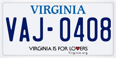 VA license plate VAJ0408