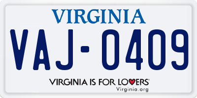 VA license plate VAJ0409