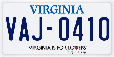 VA license plate VAJ0410
