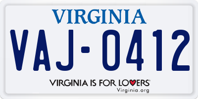 VA license plate VAJ0412