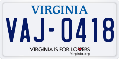 VA license plate VAJ0418