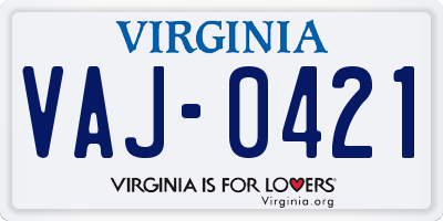 VA license plate VAJ0421