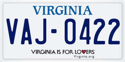 VA license plate VAJ0422
