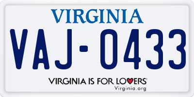 VA license plate VAJ0433