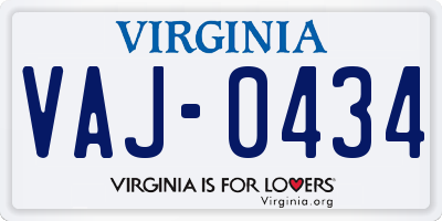 VA license plate VAJ0434
