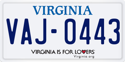 VA license plate VAJ0443