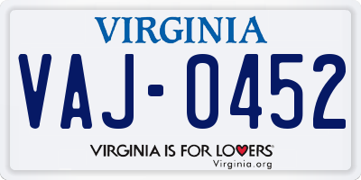VA license plate VAJ0452