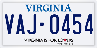 VA license plate VAJ0454