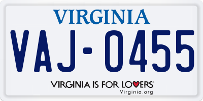 VA license plate VAJ0455