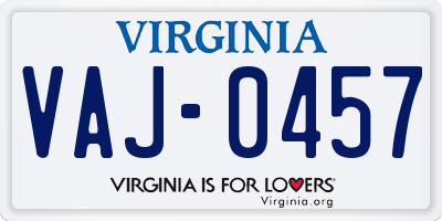 VA license plate VAJ0457