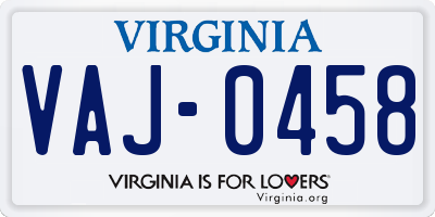 VA license plate VAJ0458