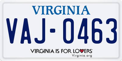 VA license plate VAJ0463