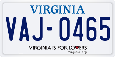 VA license plate VAJ0465