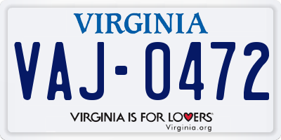 VA license plate VAJ0472