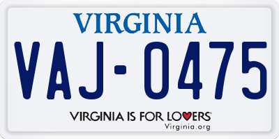 VA license plate VAJ0475