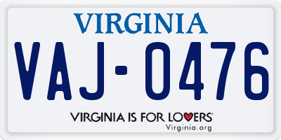 VA license plate VAJ0476