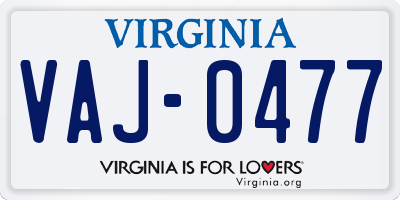 VA license plate VAJ0477