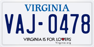 VA license plate VAJ0478