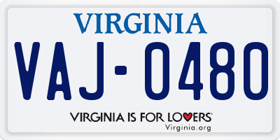 VA license plate VAJ0480