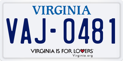 VA license plate VAJ0481