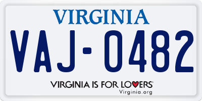 VA license plate VAJ0482