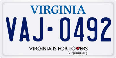 VA license plate VAJ0492