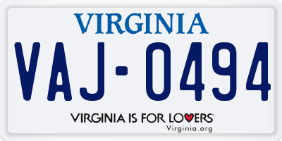 VA license plate VAJ0494