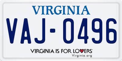 VA license plate VAJ0496