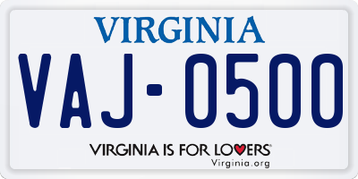 VA license plate VAJ0500