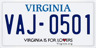 VA license plate VAJ0501