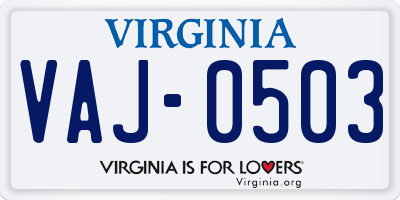VA license plate VAJ0503