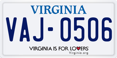 VA license plate VAJ0506