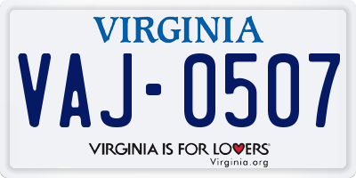 VA license plate VAJ0507