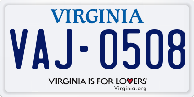 VA license plate VAJ0508