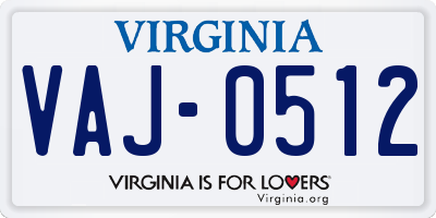 VA license plate VAJ0512