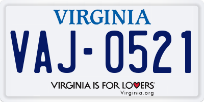 VA license plate VAJ0521