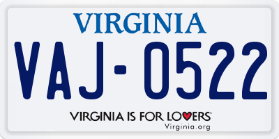 VA license plate VAJ0522
