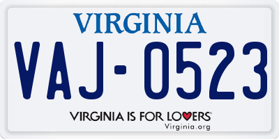 VA license plate VAJ0523