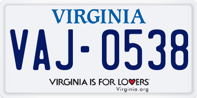 VA license plate VAJ0538