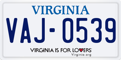 VA license plate VAJ0539