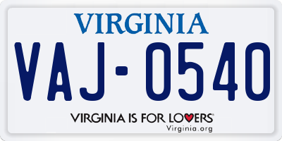 VA license plate VAJ0540