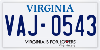 VA license plate VAJ0543
