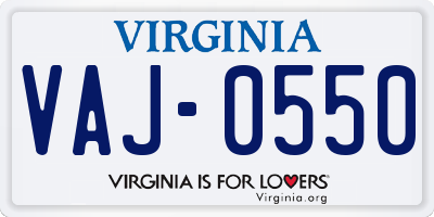 VA license plate VAJ0550