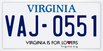 VA license plate VAJ0551