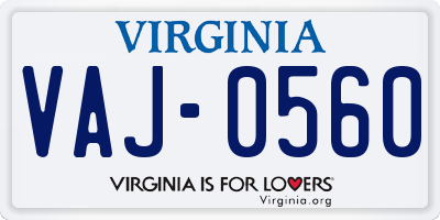 VA license plate VAJ0560