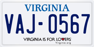 VA license plate VAJ0567