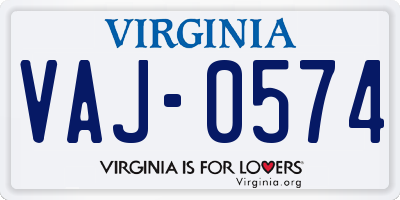 VA license plate VAJ0574