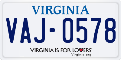 VA license plate VAJ0578