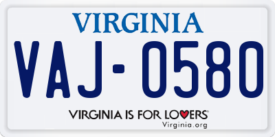 VA license plate VAJ0580