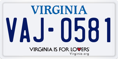 VA license plate VAJ0581